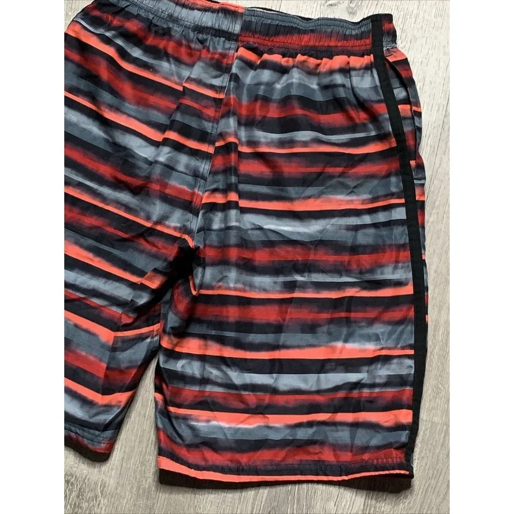 Men's Nike Swim Trunks Board Shorts Black/Pink/Red/Gray Stripes Size S‎
